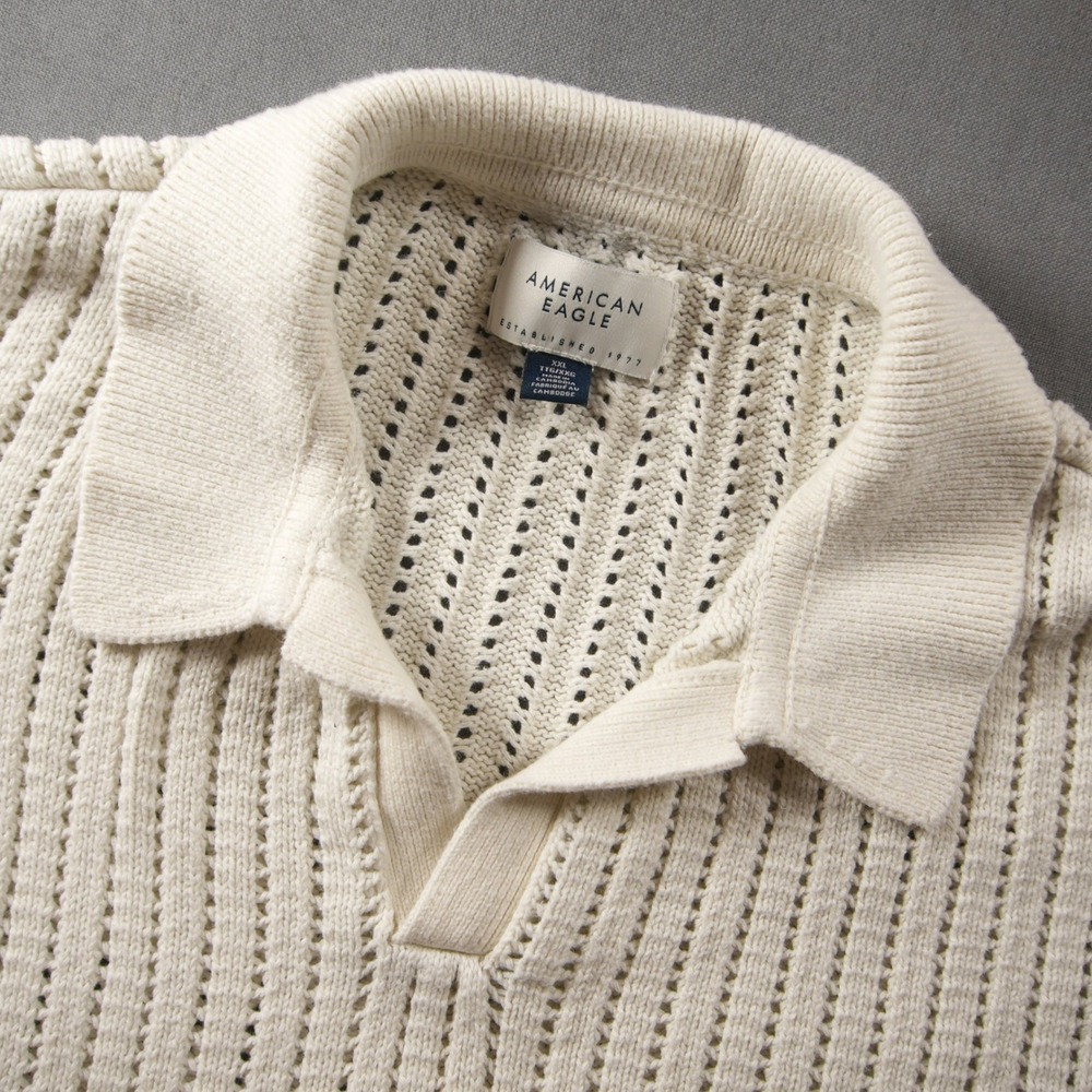 AE Knit Ribbed Textured Cotton Men Polo M Vacation Summer XXL Beach